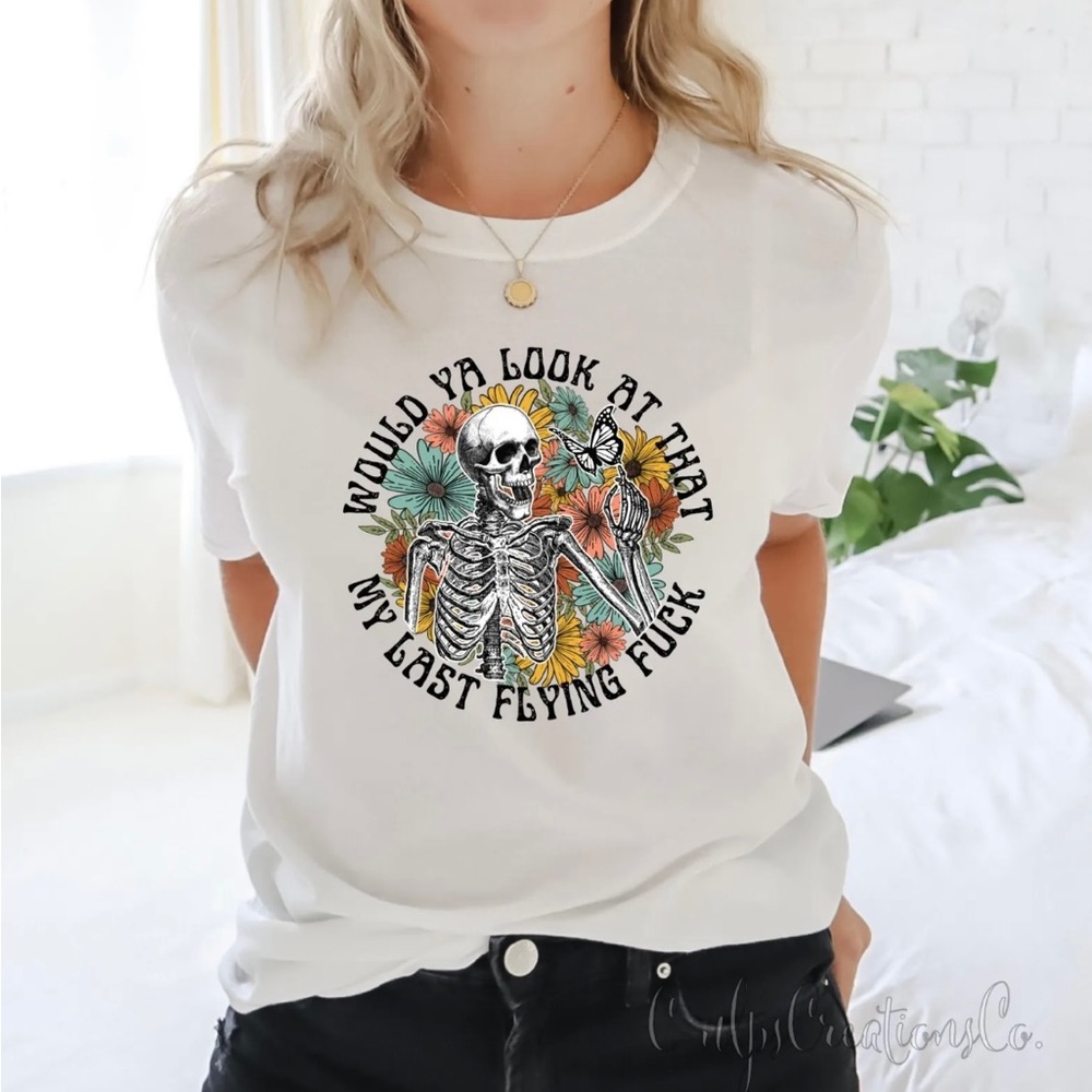 last flying F floral skeleton design relaxed fit short sleeve tee
